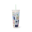 Tumbler with colorful design on a white background