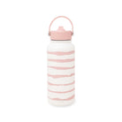 White water bottle with pink stripes and lid on a white background