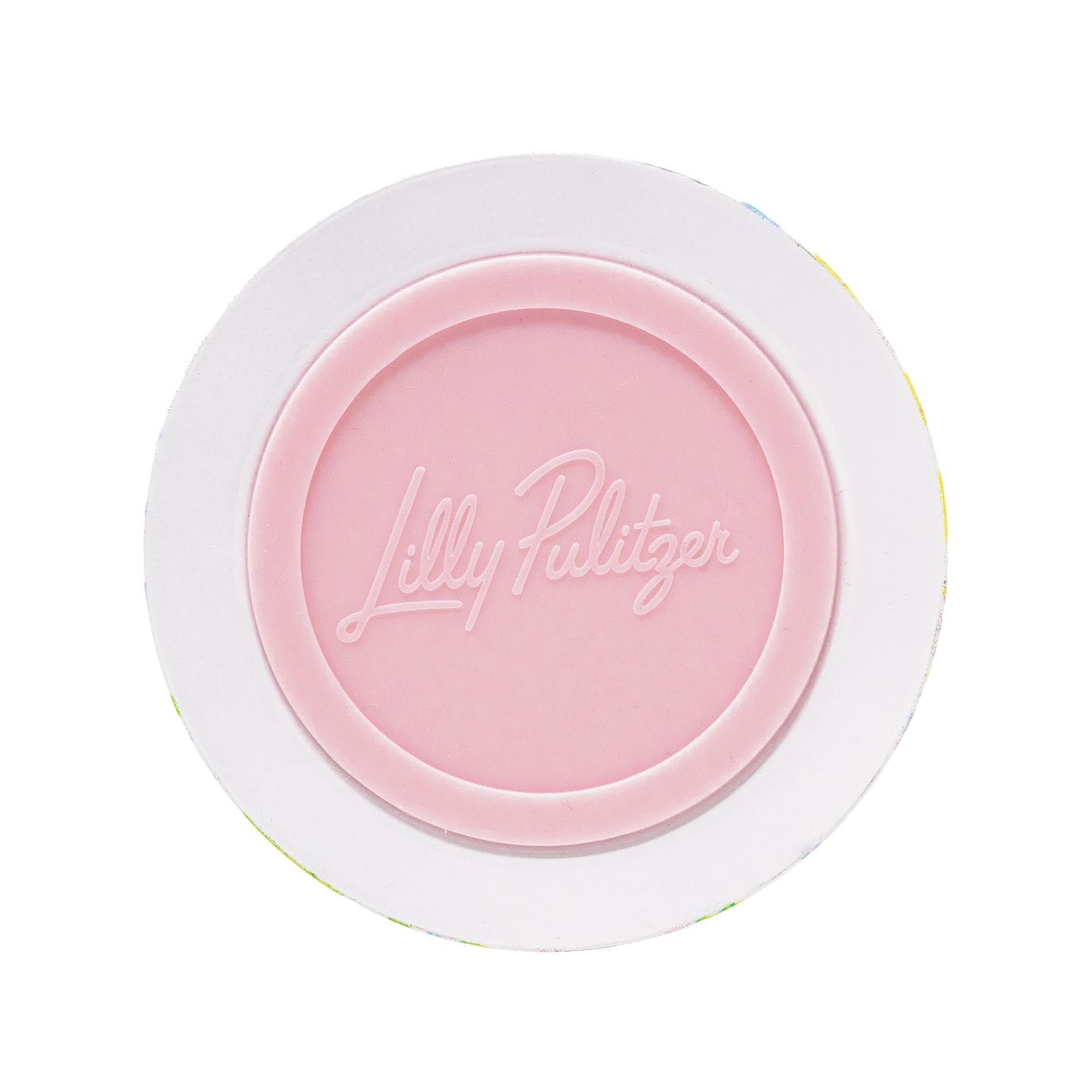 Bottom of water bottlewith 'Lilly Pulitzer' branding on a white background