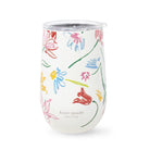 back view of white stainless steel wine tumbler with sketched floral print