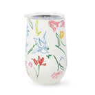 white stainless steel wine tumbler with sketched floral print