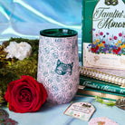 Pink tumbler with rose and butterfly design