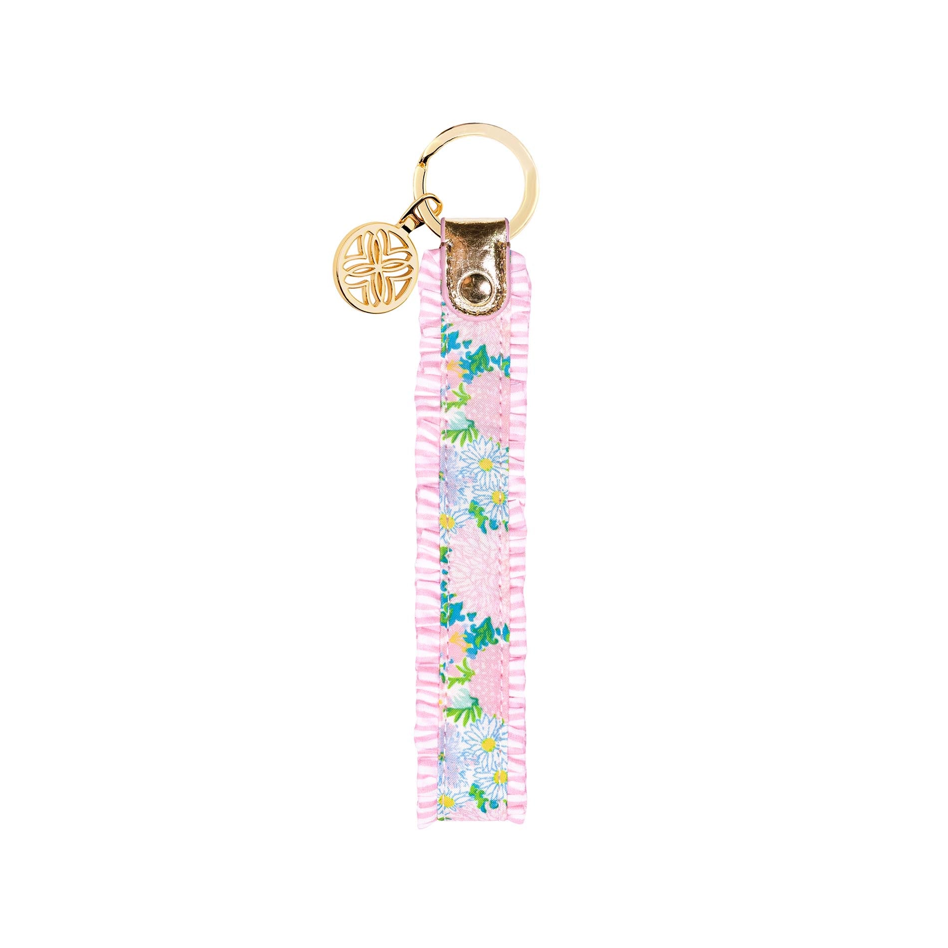 floral ruffle key fob with gold hardware