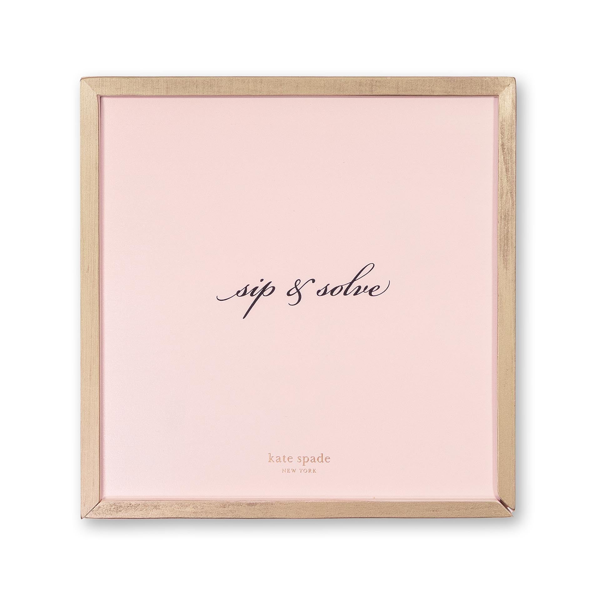 Framed with 'sip & solve' text on a pink background, brand 'kate spade' visible.