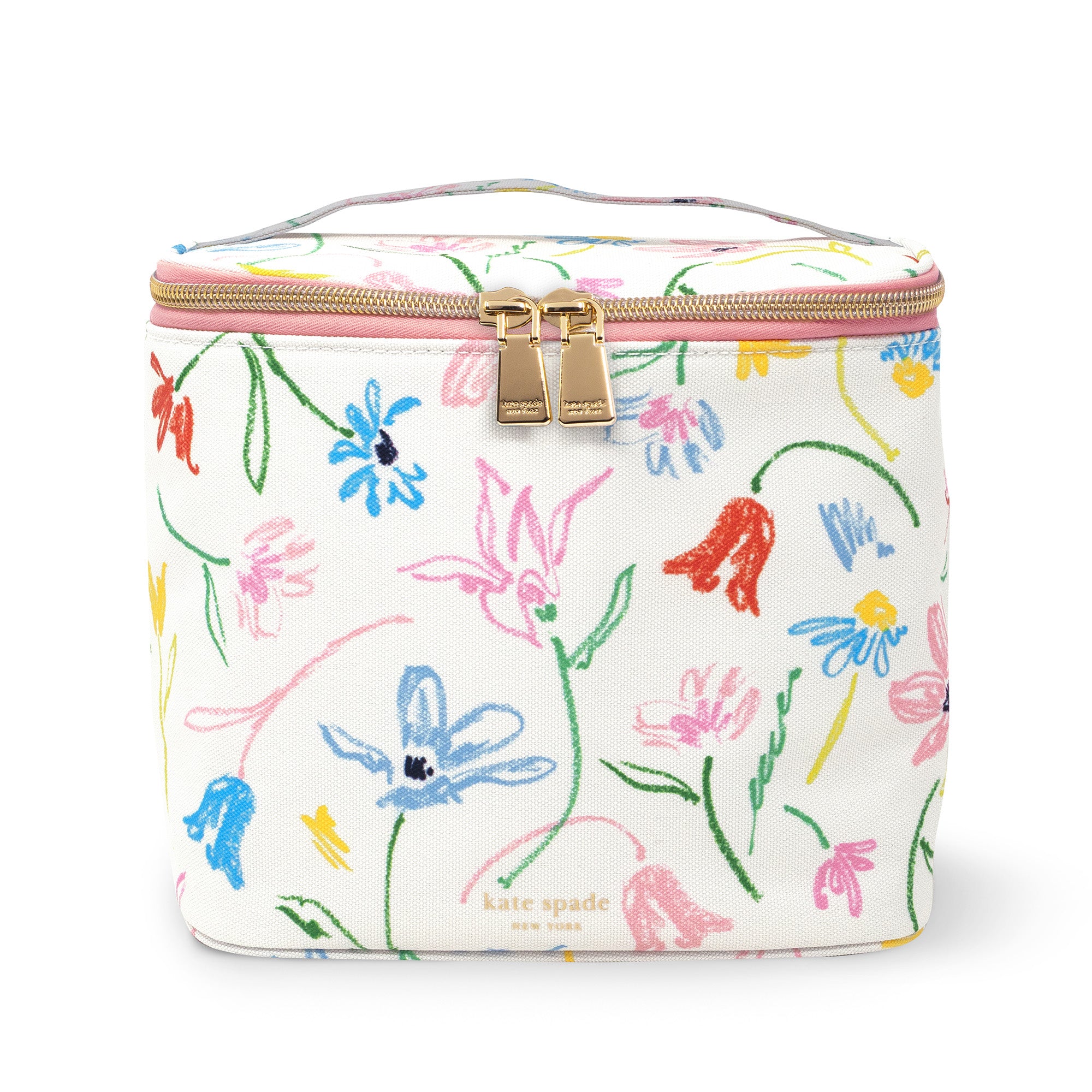 Small rectangular bag with colorful floral pattern on a white background