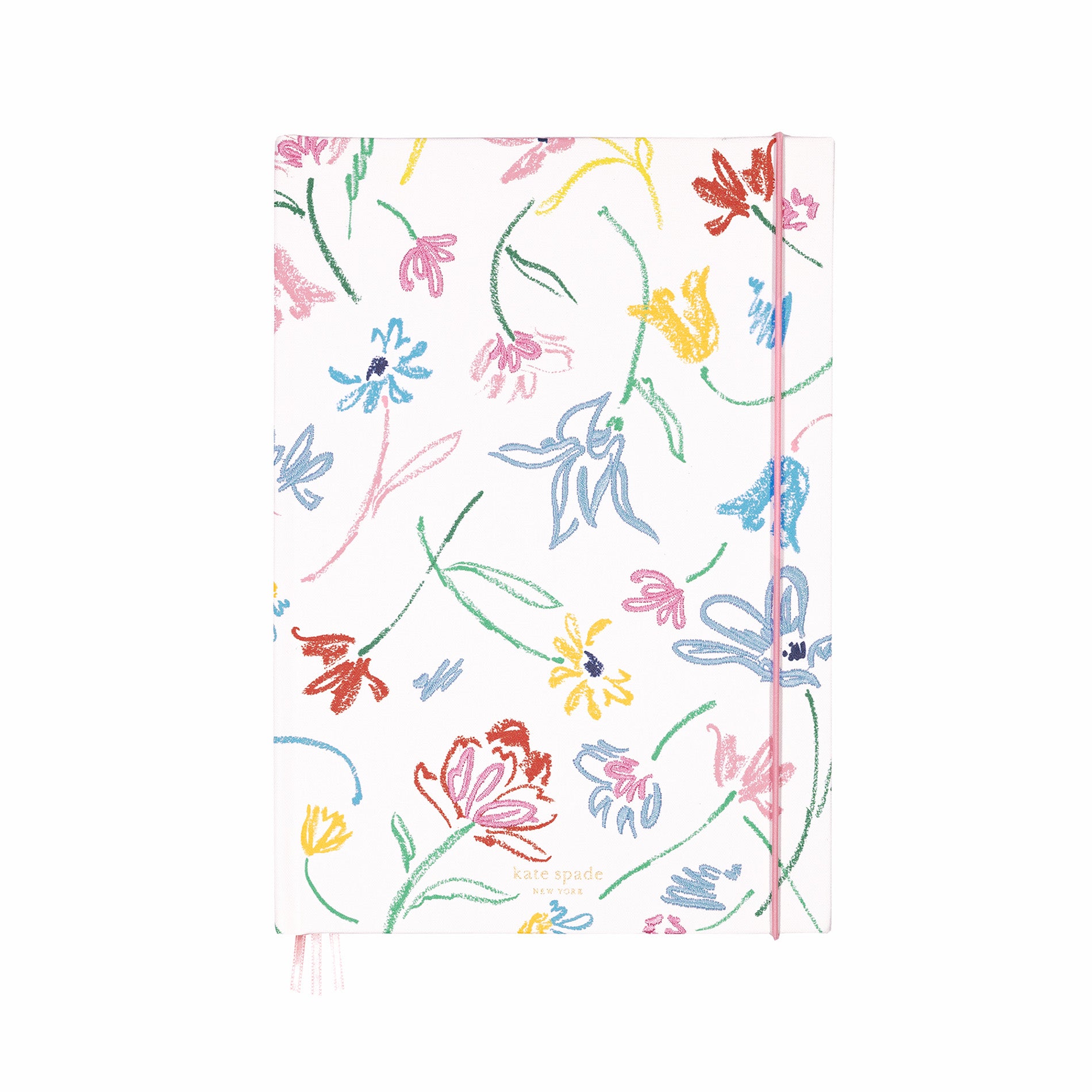 Floral patterned notebook with colorful flowers on a white background