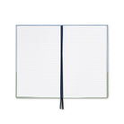 Open notebook with lined pages on a white background
