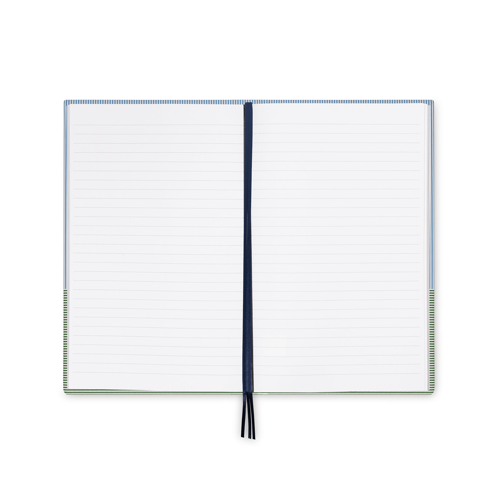 Open notebook with lined pages on a white background