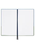 Open notebook with lined pages on a white background