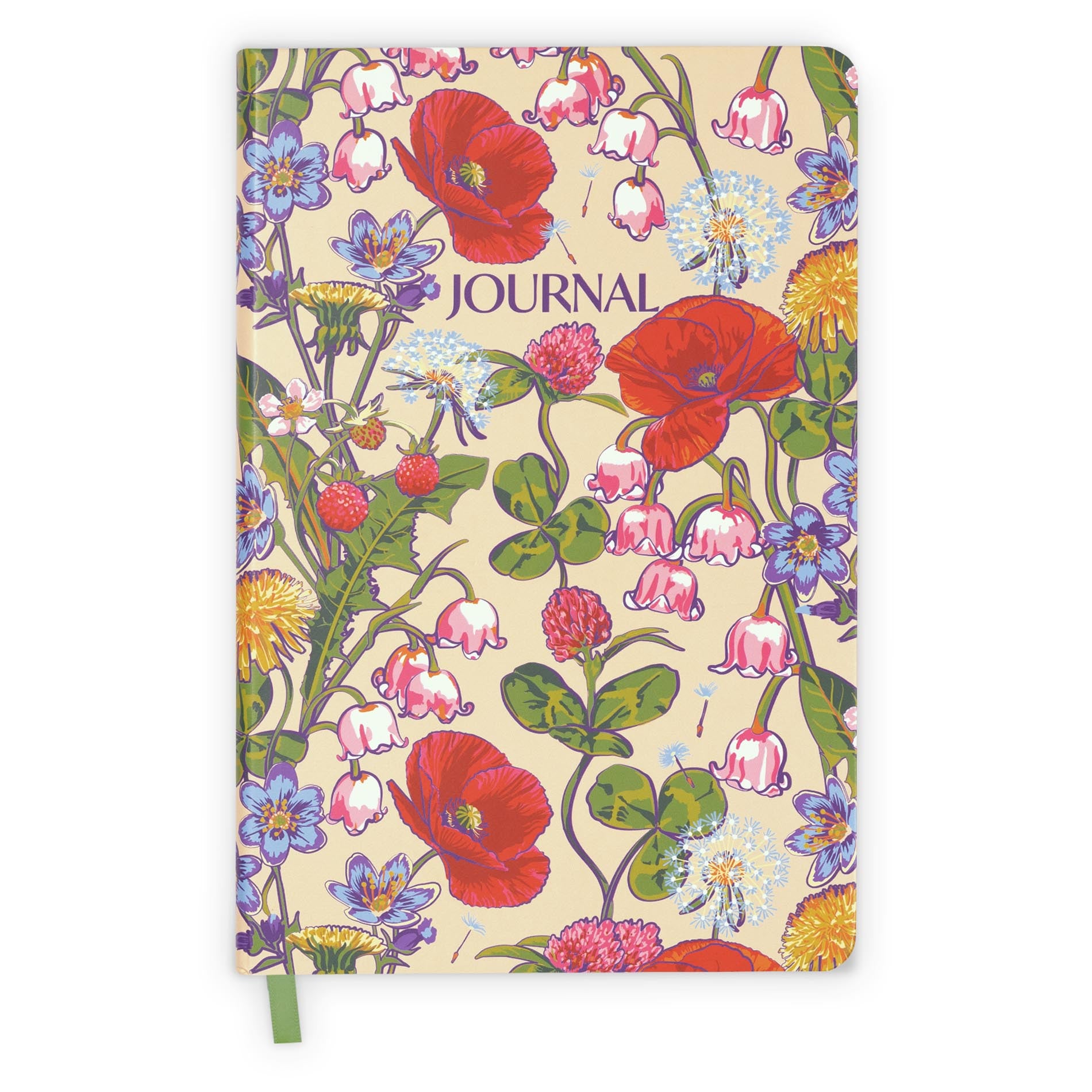 Floral-patterned journal with colorful flowers on a beige background