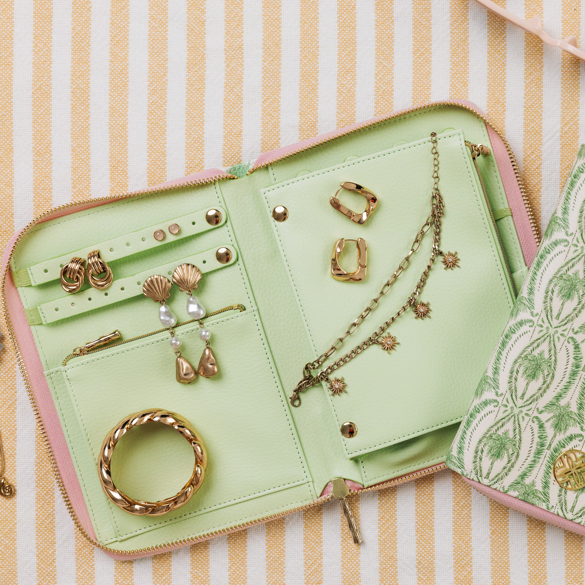 interior of palm stripe jewelry folio