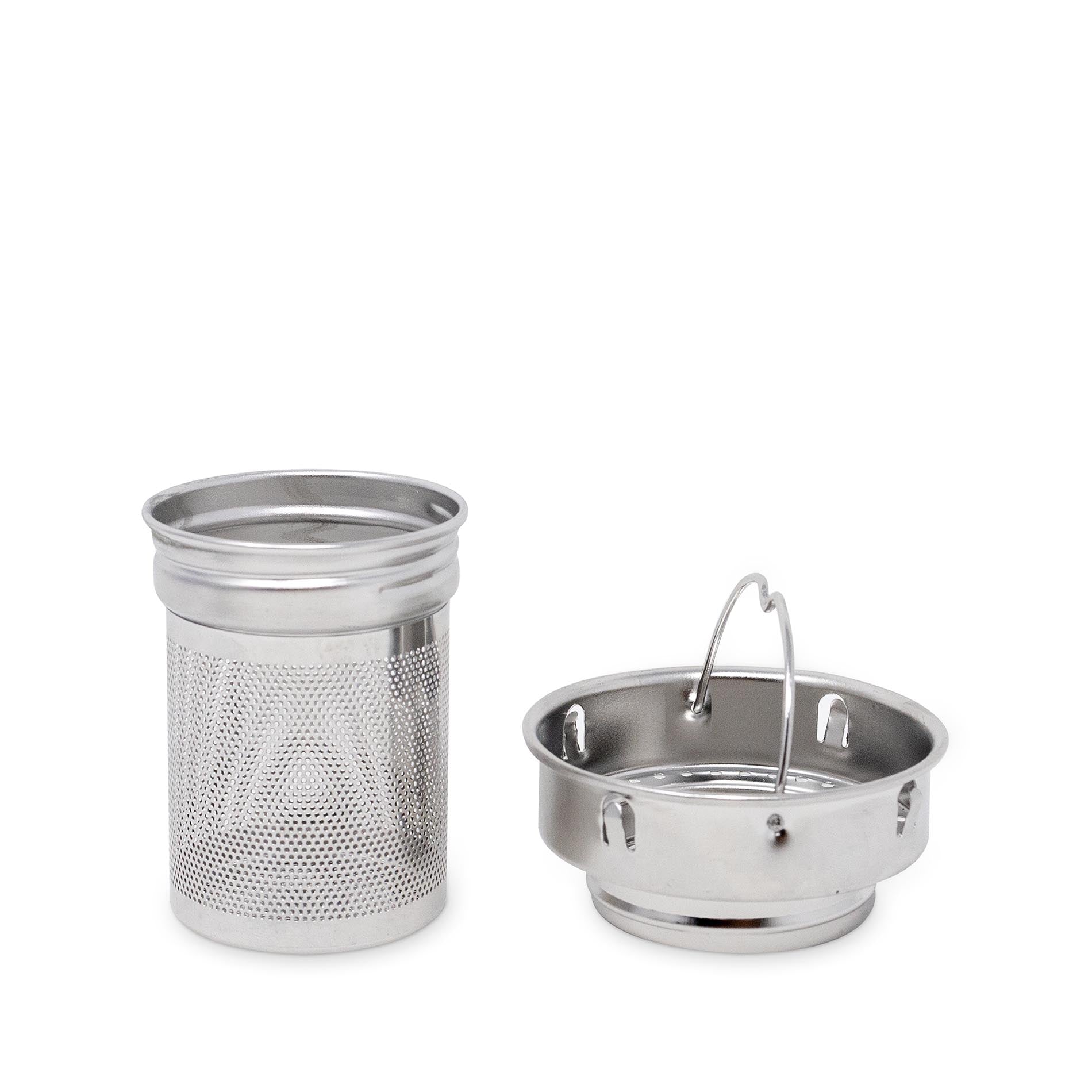 Two metal mesh containers on a white background