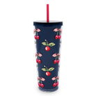 Tumbler with cherry pattern on a navy background