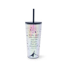 Tumbler with motivational quote and star design on a white background