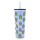 Tumbler with turtle pattern on a light blue background