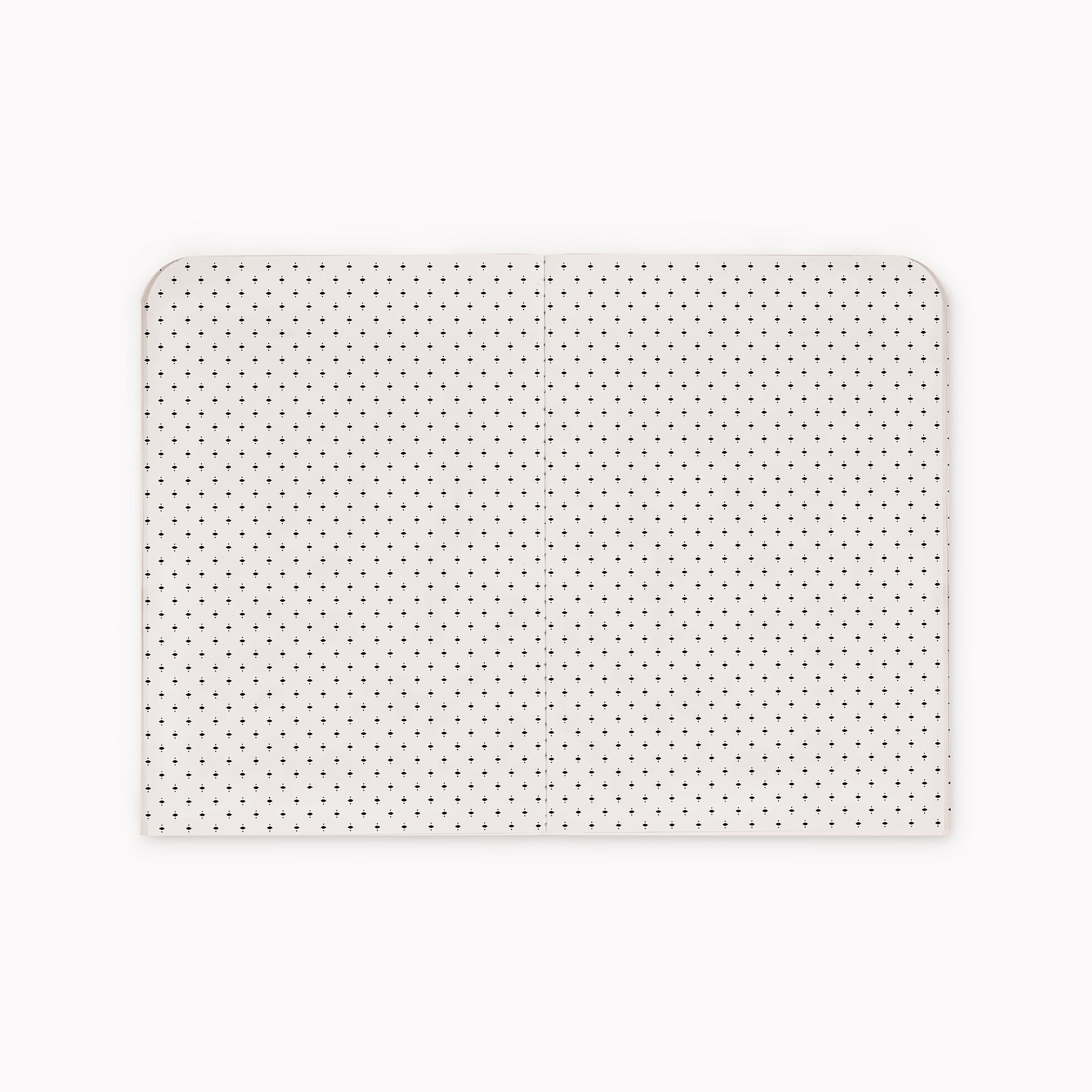 A rectangular journal with rounded corners, featuring a white background with a dense pattern of small black dots, shown on a clean white background.