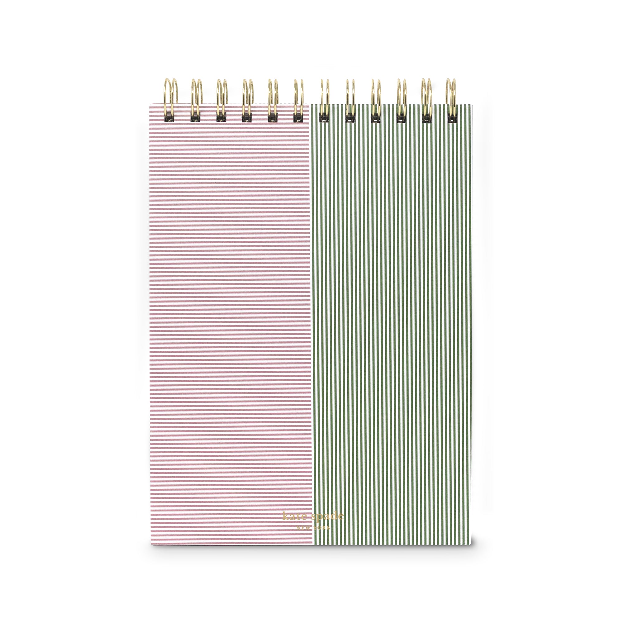 Two spiral-bound notebooks with pink and green striped patterns on a white background