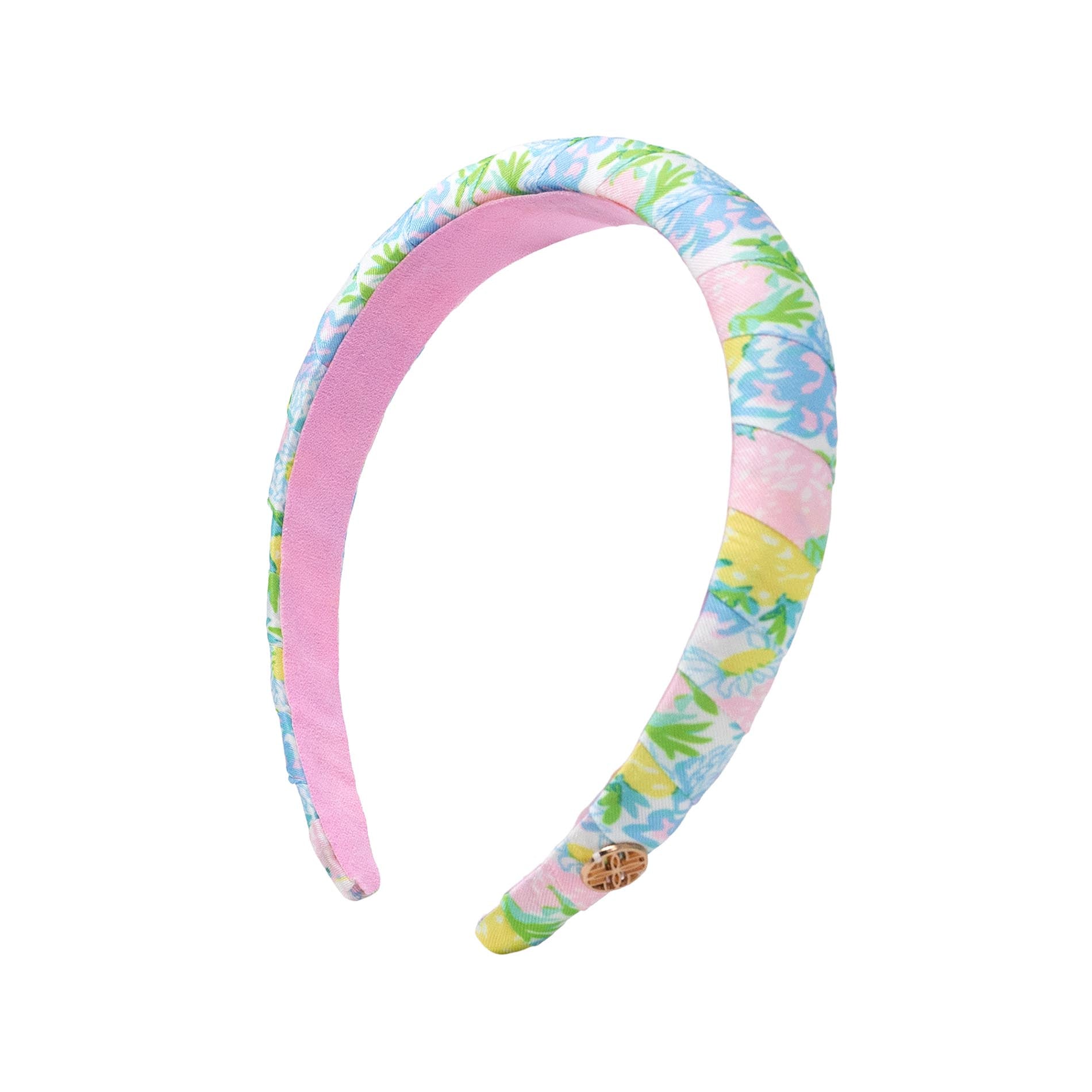 Colorful headband with floral pattern on a white background