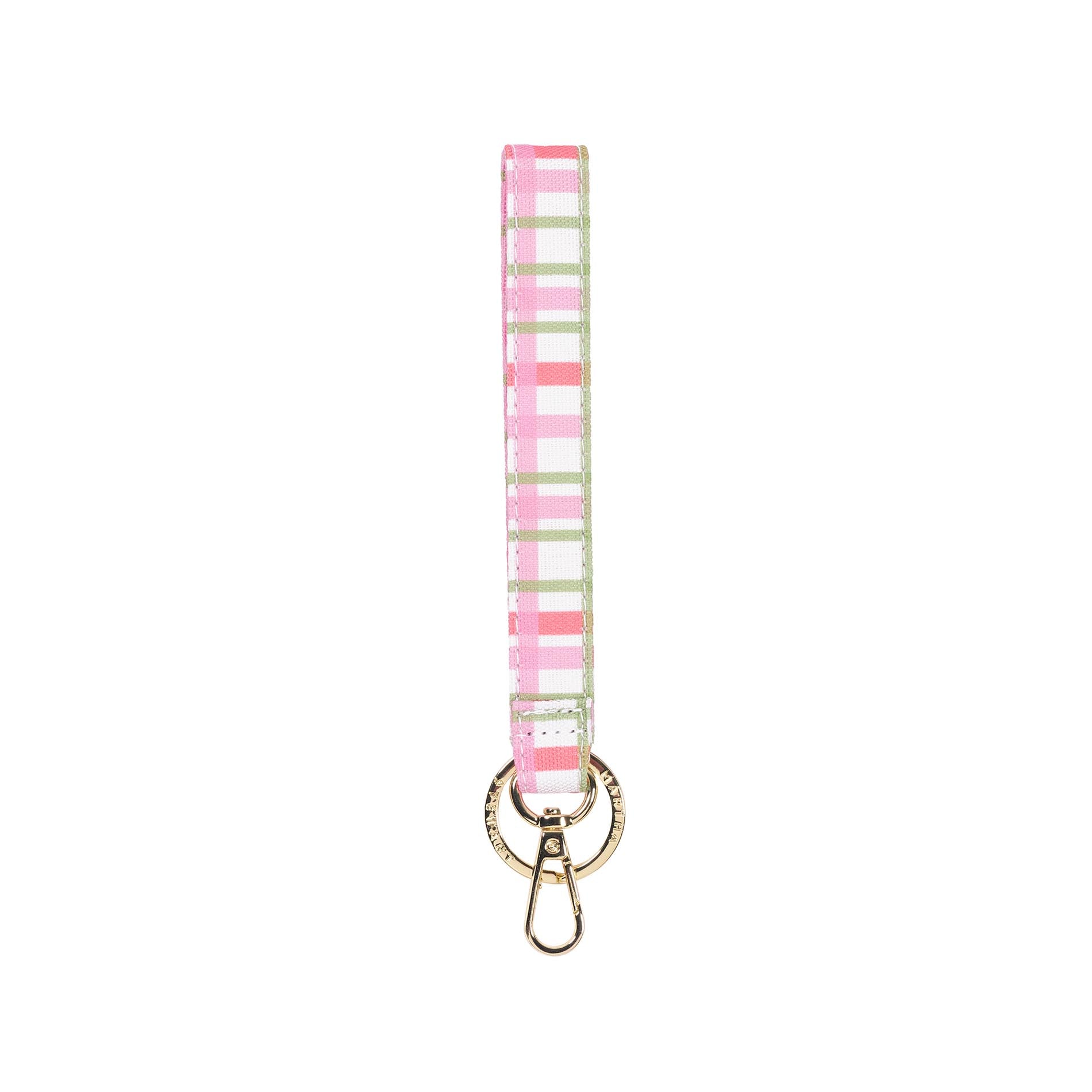 Pink and green plaid cotton wristlet keychain