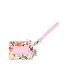 Floral wristlet with pink strap on a white background
