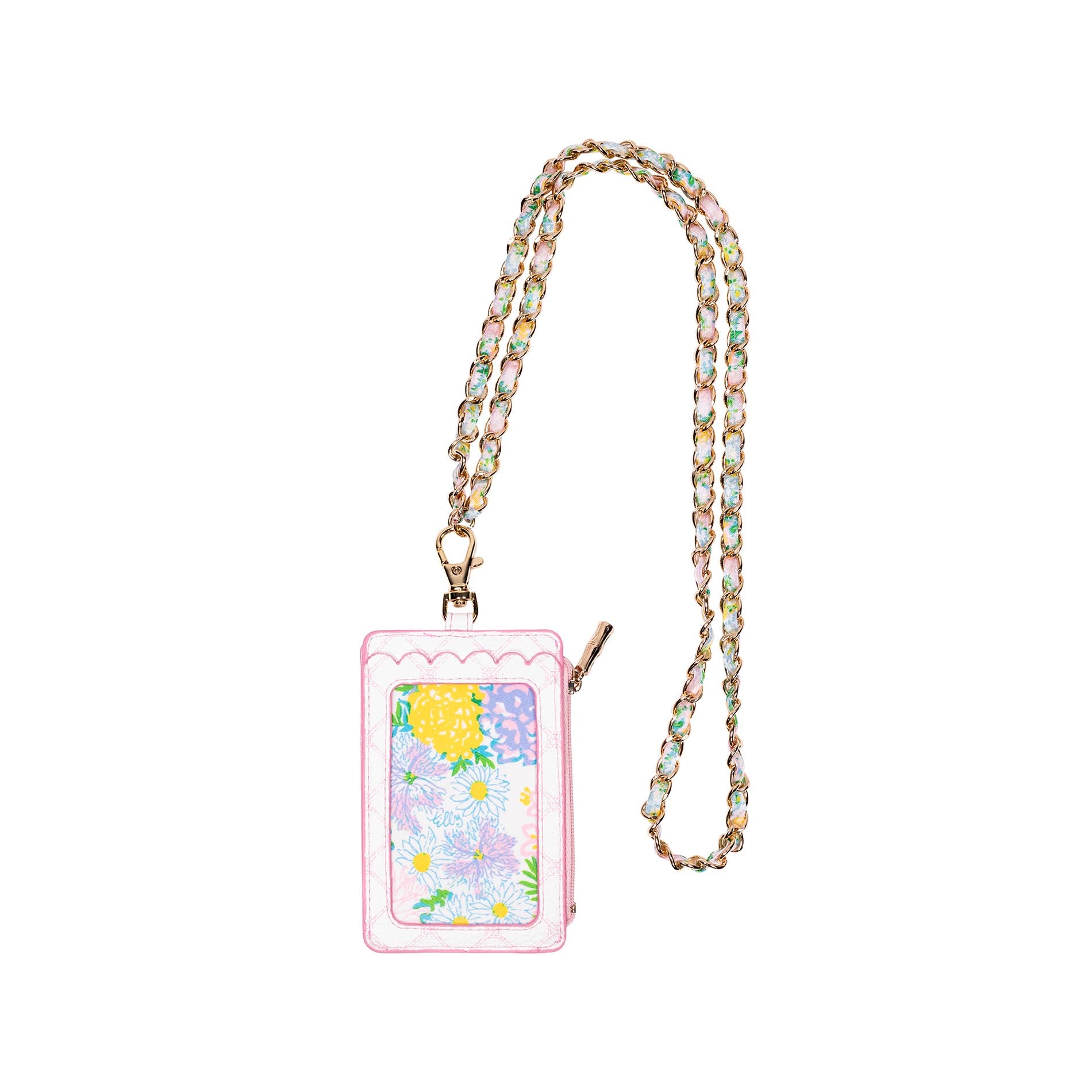 Floral phone case with a beaded lanyard on a white background