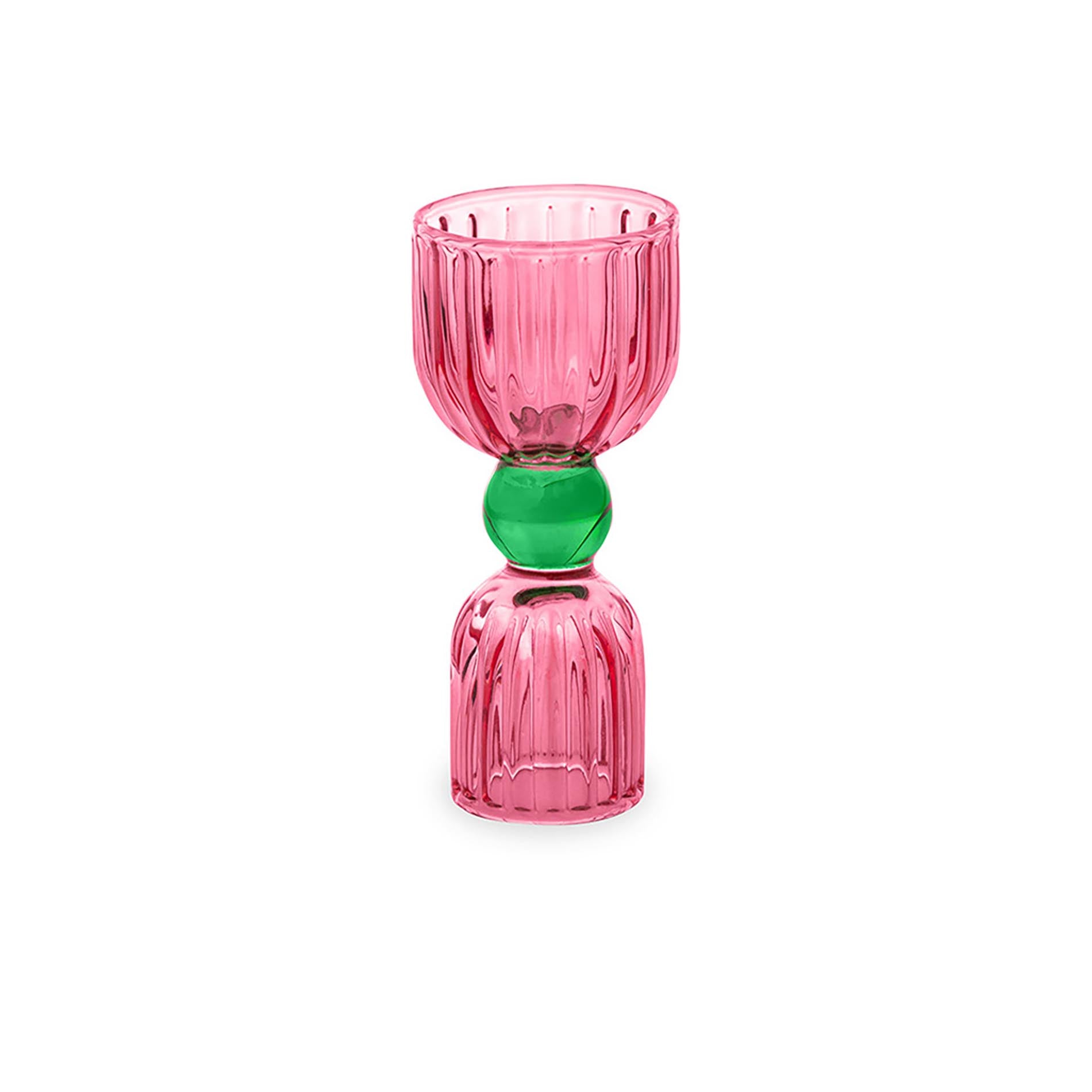 Pink shot glass with green circle center