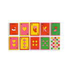 Set of colorful playing cards with letter symbols on a white background