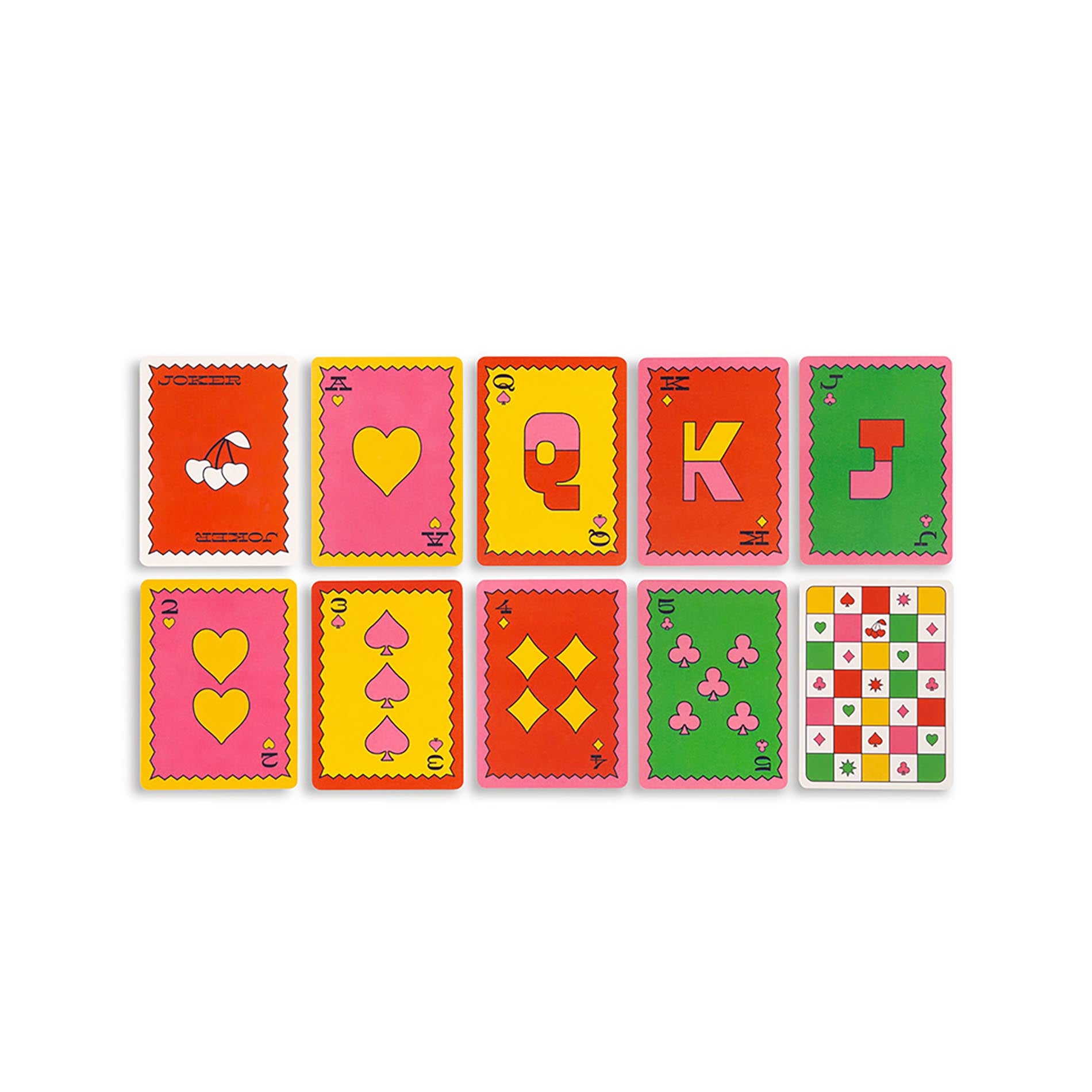 Set of colorful playing cards with letter symbols on a white background