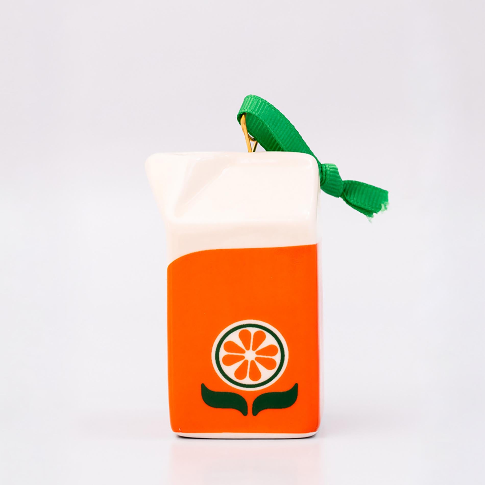 Ceramic orange juice carton ornament