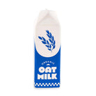 Carton of organic oat milk vase with blue and white design on a white background