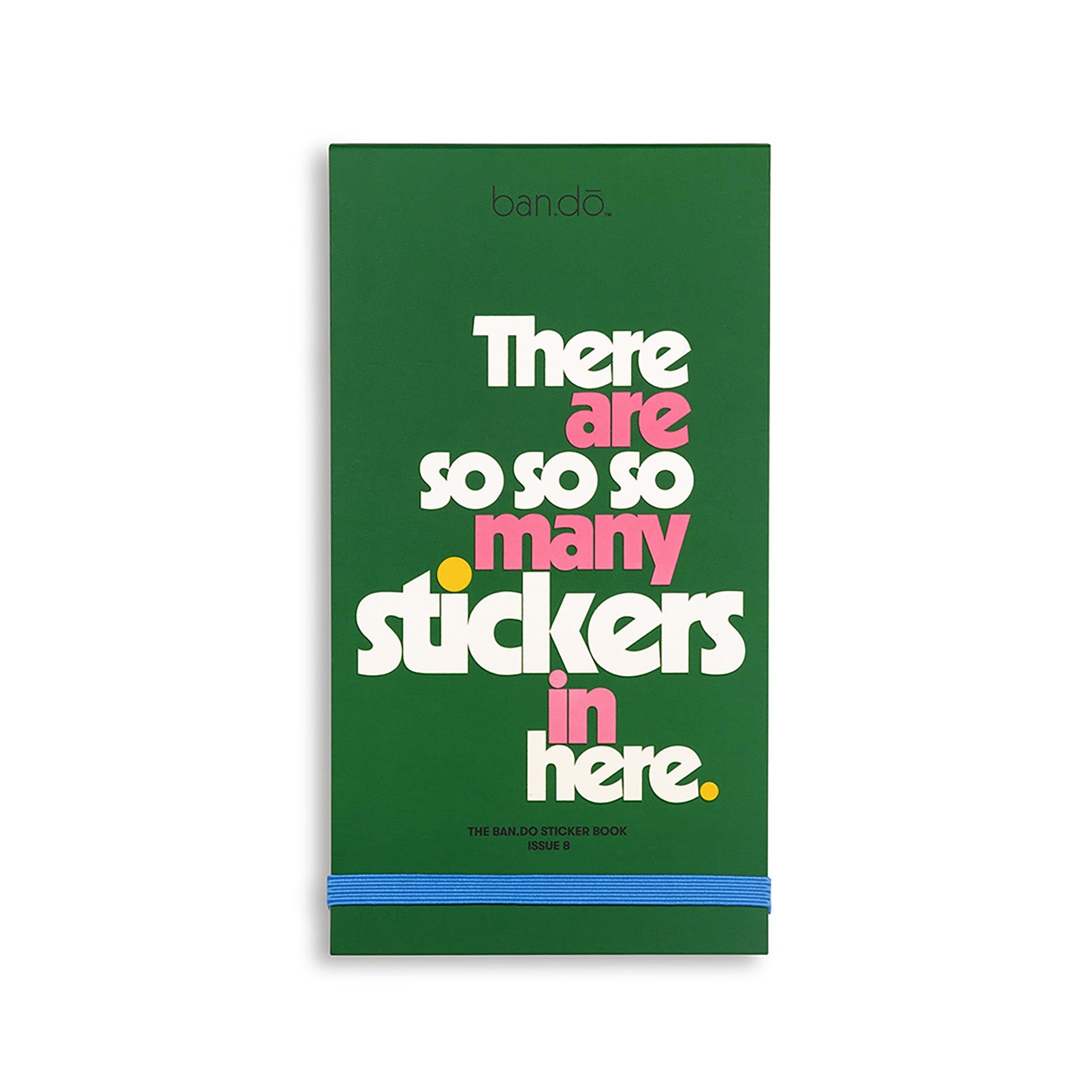 Green sticker book with colorful text on a white background