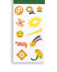 Sheet of colorful stickers with various designs on a white background.