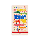 Sticker book with colorful text and ban.do branding on a beige background
