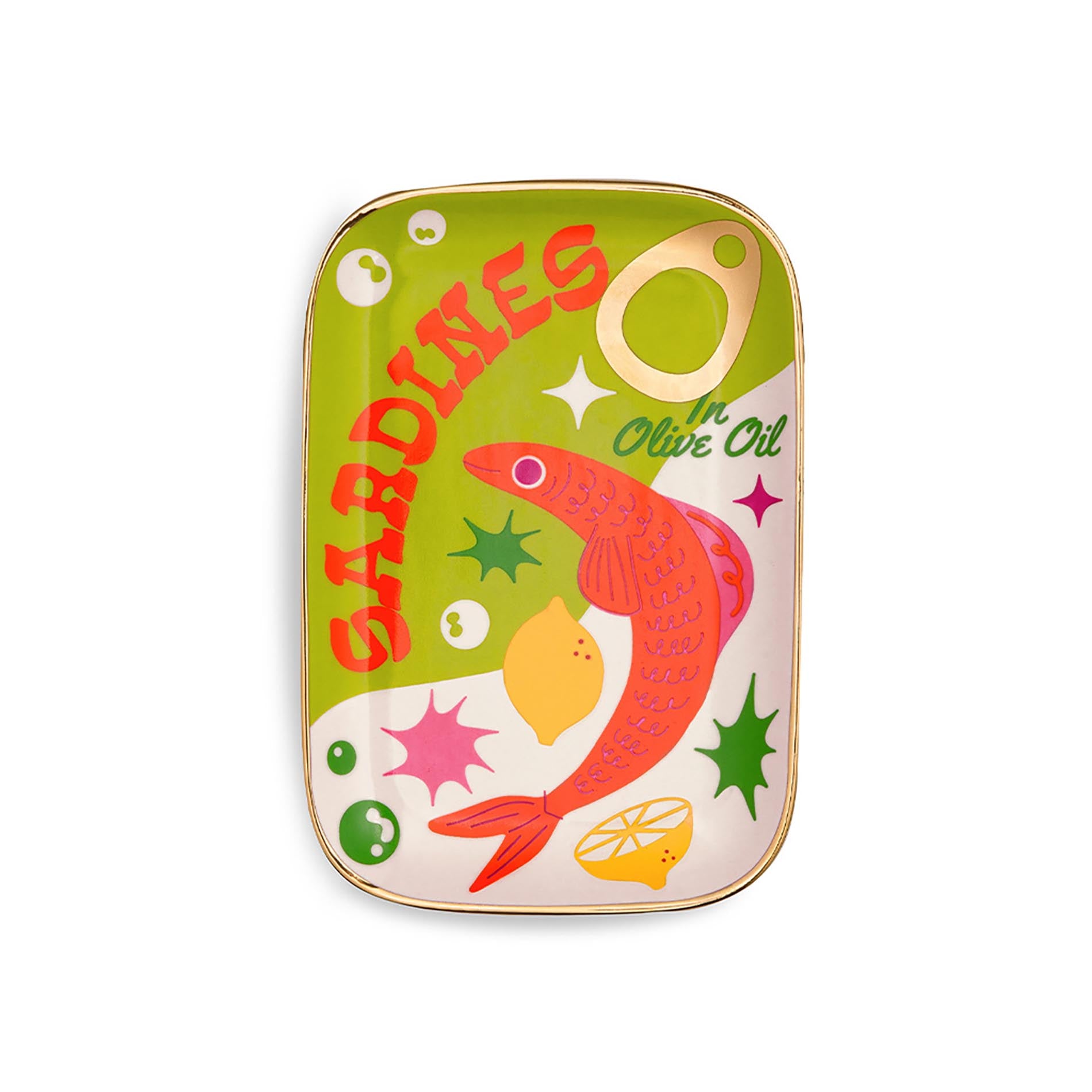 Colorful sardine ceramic tray on a white background
