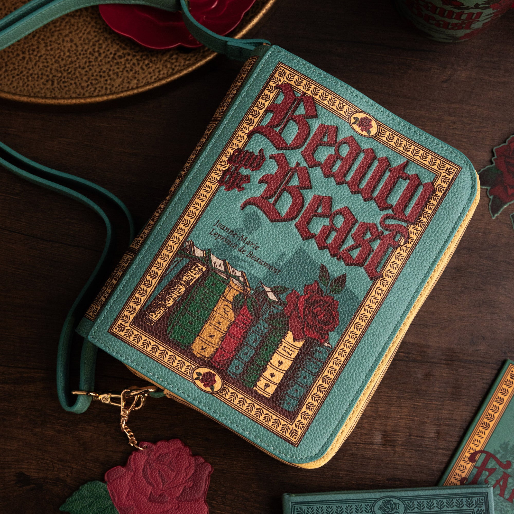 Book-shaped handbag with 'Beauty and the Beast' design