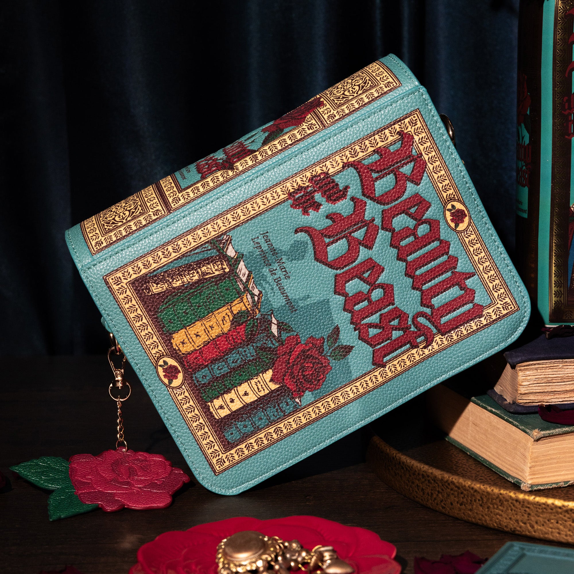 Book-shaped handbag with 'Beauty and the Beast' design
