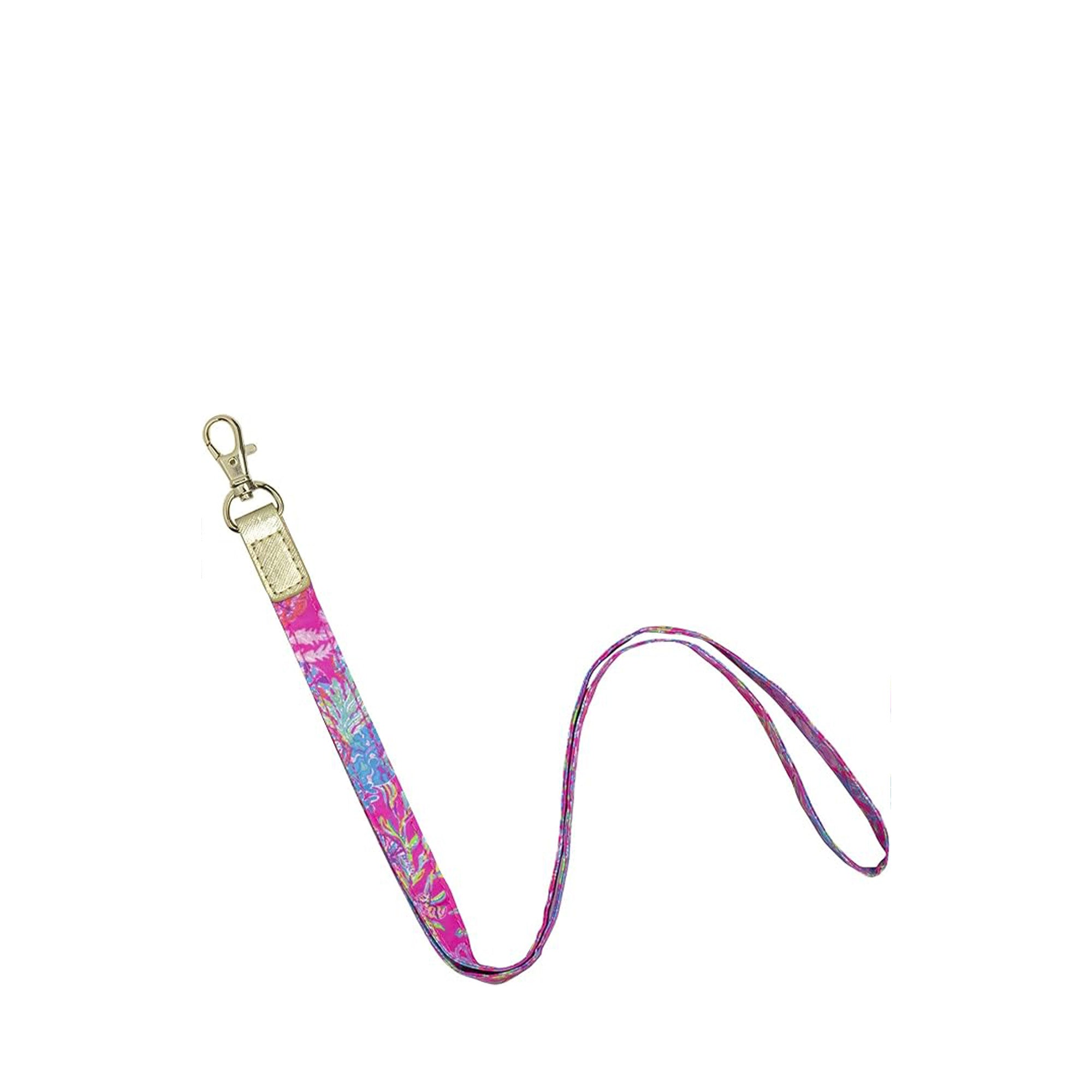 Colorful lanyard with a key ring on a white background