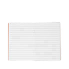 An open lined notebook or journal with white pages and thin horizontal ruling, photographed against a plain white background.