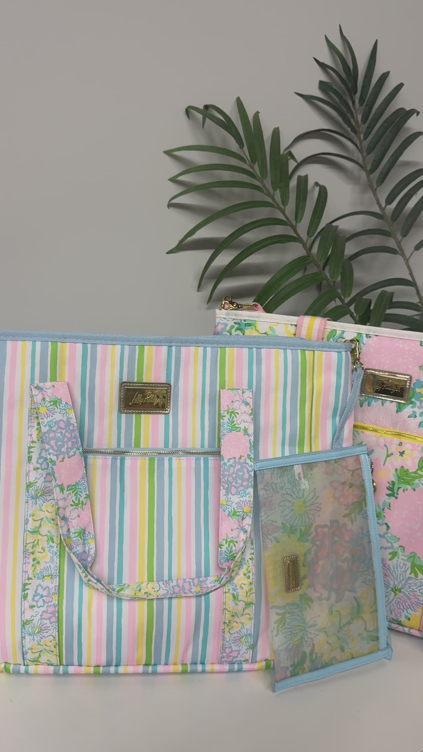 model showcasing colorful cooler totes