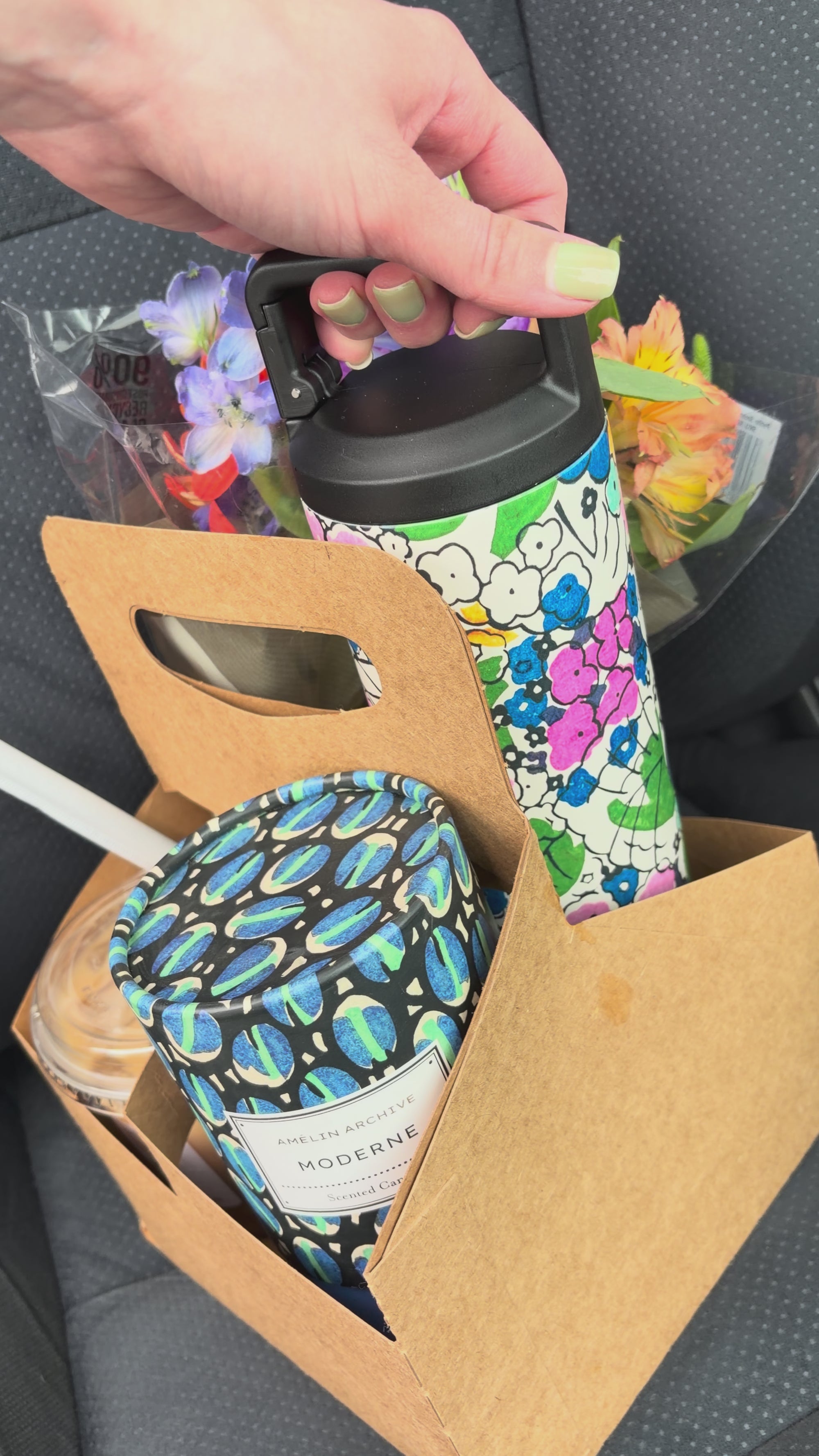 drink carrier with blue candle inside