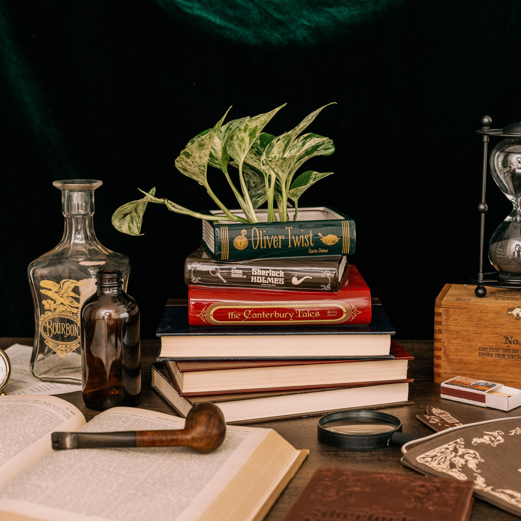Stacked Book Planter, Literary Classics