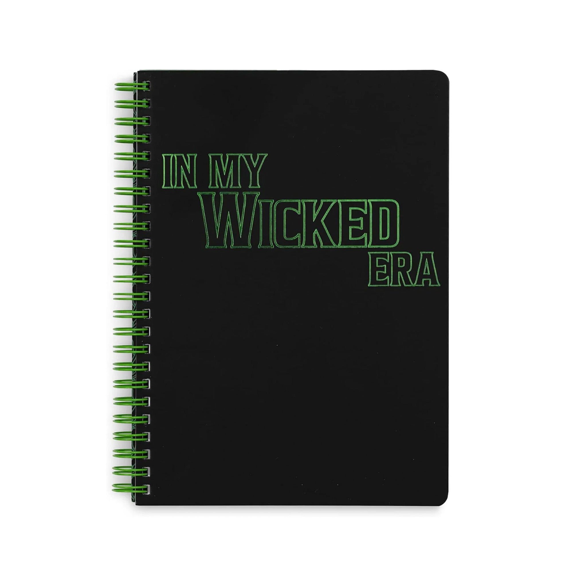 black mini notebook with green 'in my wicked era'